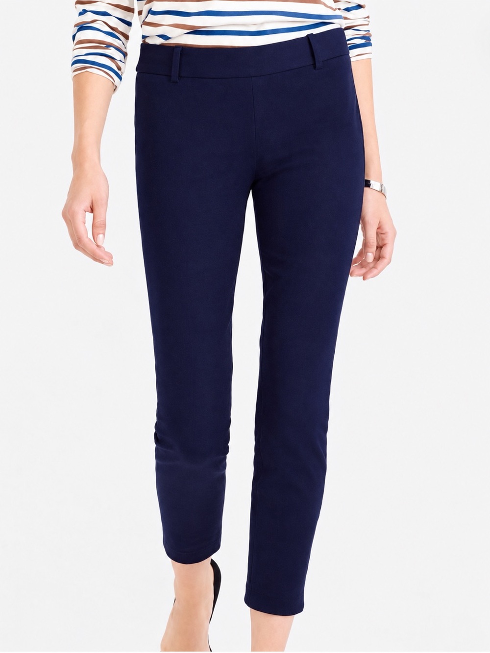 Like new J. Crew 95% cotton Minnie pants stretch twill navy blue women S/M (6)